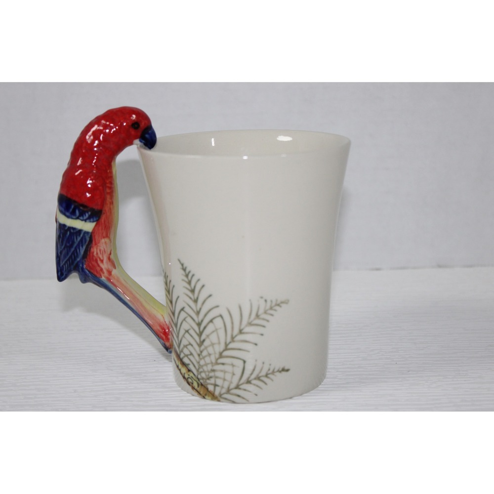 Pier 1 Imports Parrot Coffee Mug Handpainted Tropical Bird Handle S0199